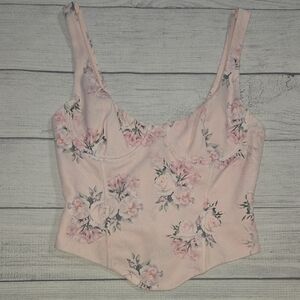 White Fox Boutique Floral Corset Lace-Up Top Pink Size M